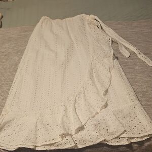 White Eyelet Wrap Skirt - Size Medium